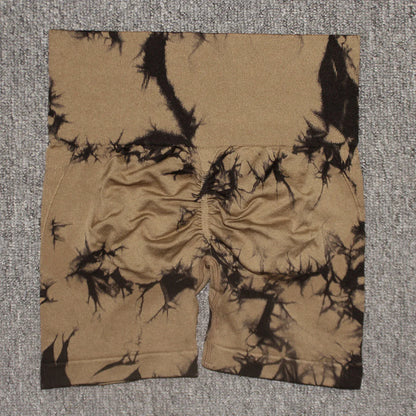 Shorts deportivos sin costuras con efecto tie-dye, push up, control de abdomen
