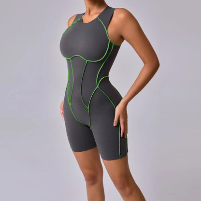 Mono de yoga sin costuras shorts, con línea de realce de cadera, sin espalda