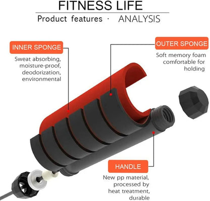 Cuerda para saltar con rodamientos de bolas, ajustable, con asas de espuma para entrenamientos en casa