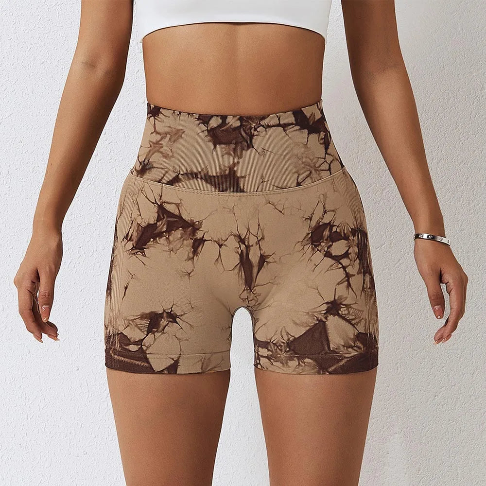 Shorts deportivos sin costuras con efecto tie-dye, push up, control de abdomen