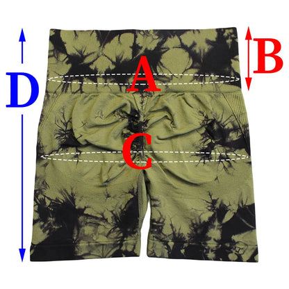 Shorts deportivos sin costuras con efecto tie-dye, push up, control de abdomen
