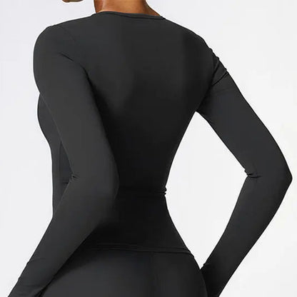 Camiseta deportiva de manga larga NCLAGEN para gimnasio y pilates de alta elasticidad para fitness