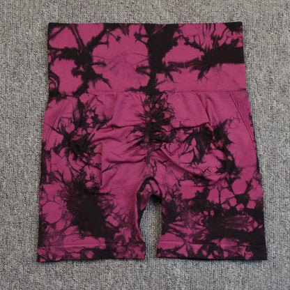 Shorts deportivos sin costuras con efecto tie-dye, push up, control de abdomen