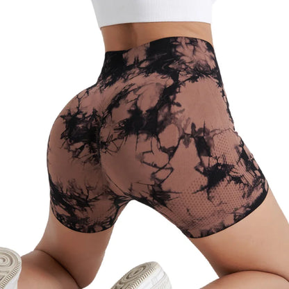 Shorts de yoga deportivos, con efecto tie-dye, sin costuras, para ciclismo, correr, gym