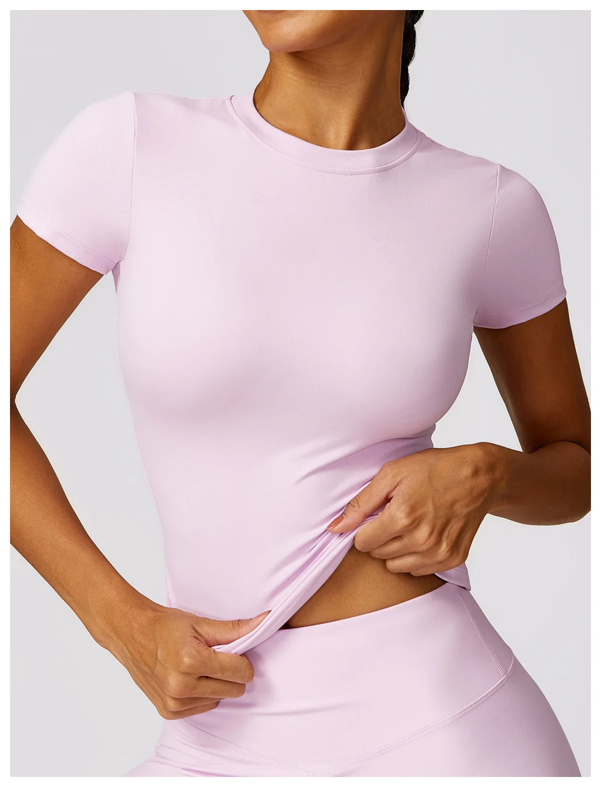 Camiseta deportiva HGC de verano, manga corta, cuello redondo, transpirable, elástica, para gimnasio, yoga, etc.