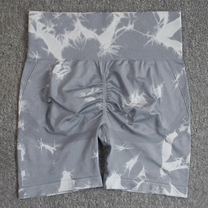 Shorts deportivos sin costuras con efecto tie-dye, push up, control de abdomen