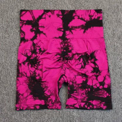 Shorts deportivos sin costuras con efecto tie-dye, push up, control de abdomen