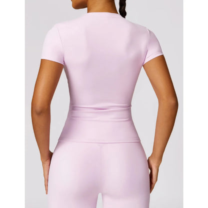 Camiseta deportiva HGC de verano, manga corta, cuello redondo, transpirable, elástica, para gimnasio, yoga, etc.