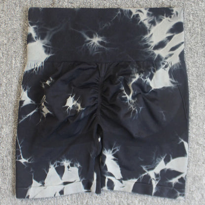 Shorts deportivos sin costuras con efecto tie-dye, push up, control de abdomen