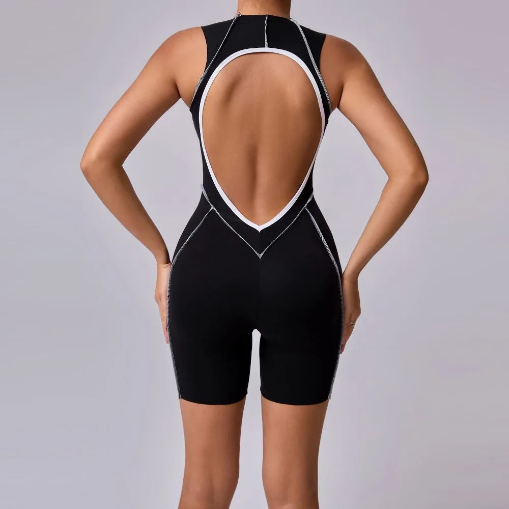 Mono de yoga sin costuras shorts, con línea de realce de cadera, sin espalda