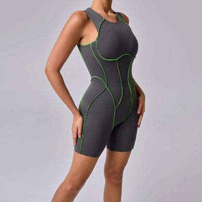 Mono de yoga sin costuras shorts, con línea de realce de cadera, sin espalda