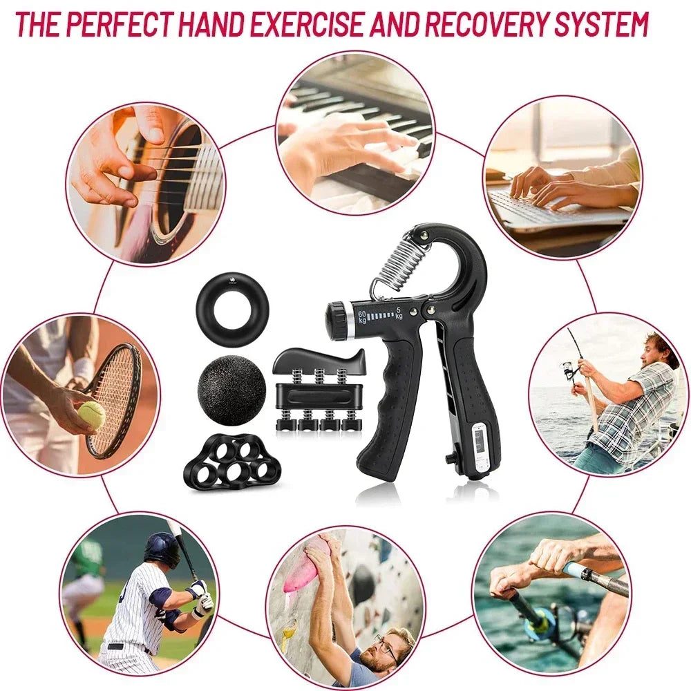 Entrenador de fuerza de agarre ajustable de 5 a 60 kg con ejercitador de dedos, fortalecedor de agarre de mano para desarrollar músculos y recuperarse de lesiones.