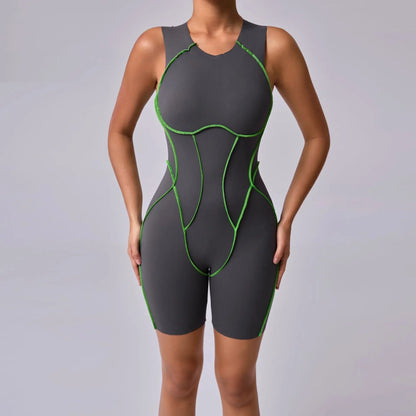 Mono de yoga sin costuras shorts, con línea de realce de cadera, sin espalda