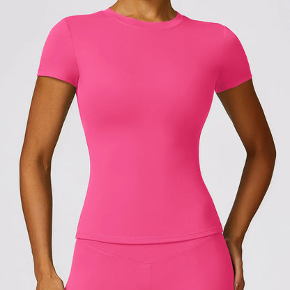 Camiseta deportiva HGC de verano, manga corta, cuello redondo, transpirable, elástica, para gimnasio, yoga, etc.