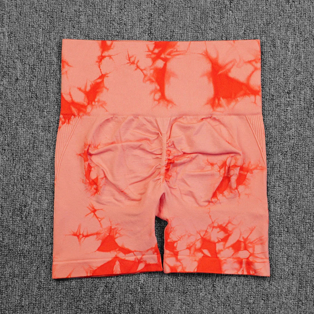 Shorts deportivos sin costuras con efecto tie-dye, push up, control de abdomen