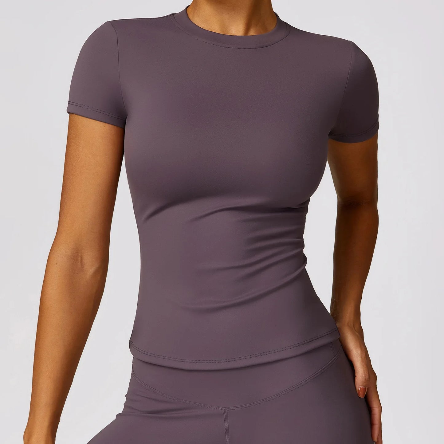 Camiseta deportiva HGC de verano, manga corta, cuello redondo, transpirable, elástica, para gimnasio, yoga, etc.