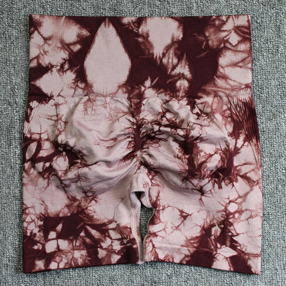 Shorts deportivos sin costuras con efecto tie-dye, push up, control de abdomen