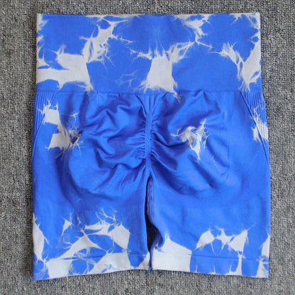 Shorts deportivos sin costuras con efecto tie-dye, push up, control de abdomen